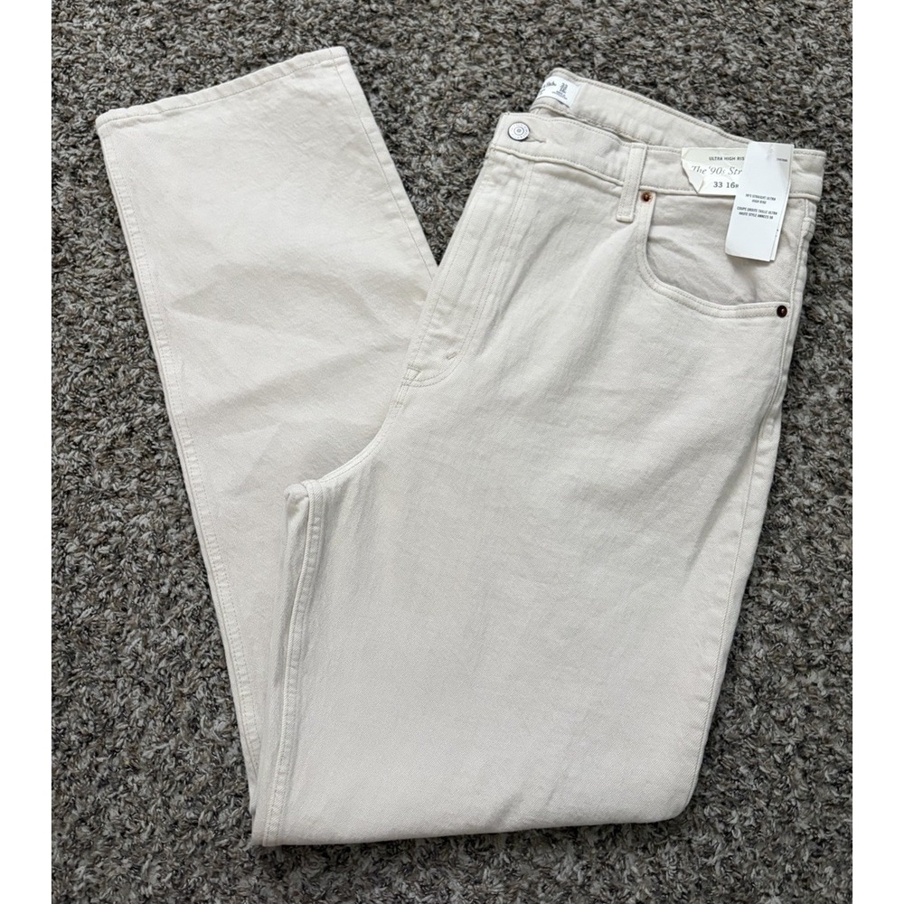 Abercrombie & Fitch 90s Straight Ultra High Rise Jeans Size 16R Beige NWT Womens